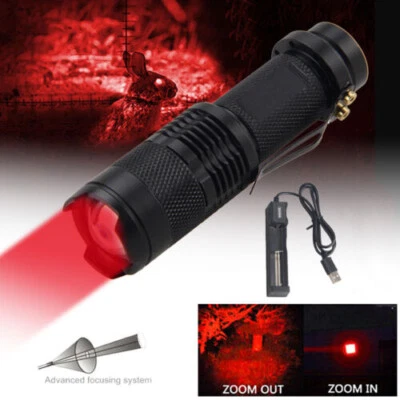Red Light LED Flashlight 3Modes Torch Lamp Astronomy Night Vision Camping Zoom - Image 1 of 4