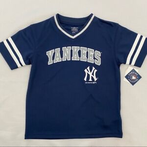 NY Yankees New York Navy Blue White Stripe V-neck Pullover Boy's Jersey L or XL