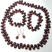 Beautiful Rich Chocolate Cultured Freshwater Pearl Necklace Bracelet Earring Set
