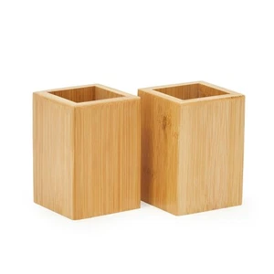 Wooden Pencil and Pen Holders Bamboo Office Desk Supplies 2Pack - Picture 1 of 6