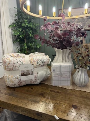 Twin XL Studio McGee Floral Comforter Set + Scalloped Plaid Sheets NEW - Image 1 of 4