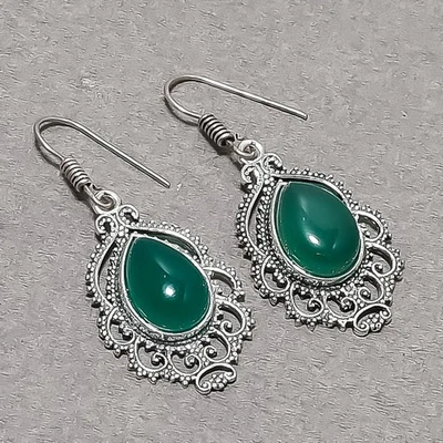 Orecchini pendenti a goccia moda pietra preziosa onice verde 1,8" SR 5451 - Immagine 1 di 4