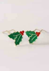 Lilla Rose Holly Leaf Green Red Gold U-Pins (Pair) UP-2931 - Picture 1 of 1