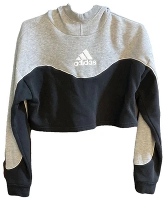 Adidas Sweatshirt Hoodie Essentials Colorblock 3 Stripes Cropped Women's XS - Image 1 of 4