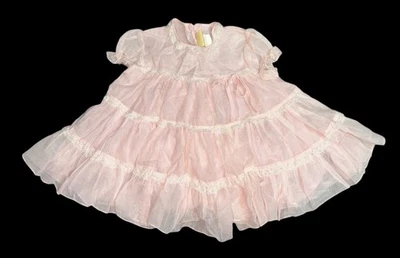 C.I. Vestido Castro & Co Vintage Rosa Niñas Pequeñas Organdy Delantal Talla 2 Retro Foto 1 de 4