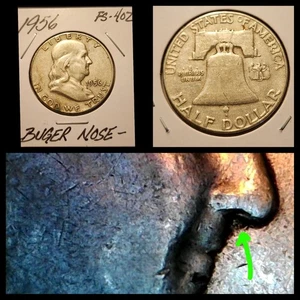 SET BREAK "FS-402 BUGER NOSE" 1956 SILVER BENJAMIN FRANKLIN HALF DOLLAR 90%!! - Picture 1 of 5