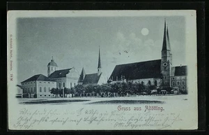 Mondschein-AK Altötting, Straßenpartie am Marktplatz 1899  - Picture 1 of 2