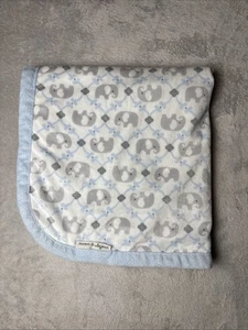 Blankets & Beyond Baby Blanket Gray Elephants Reversible White Blue Trim Lovey - Picture 1 of 4