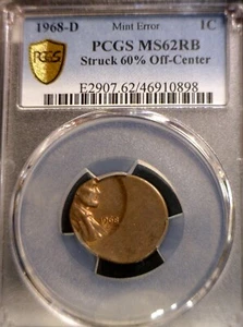 1968d PCGS MS62 ERROR 60% OFF CENTER Lincoln Cent NICE BU + Coin O/C #898 NR - Picture 1 of 4