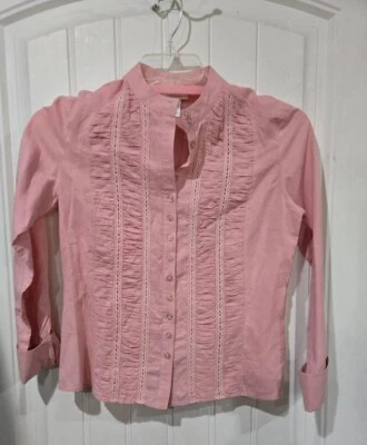 Blusa Campesina Pradera Neiman Marcus De Colección Talla PEQUEÑA Cuello Alto Botón Camisa Volantes Foto 1 de 4