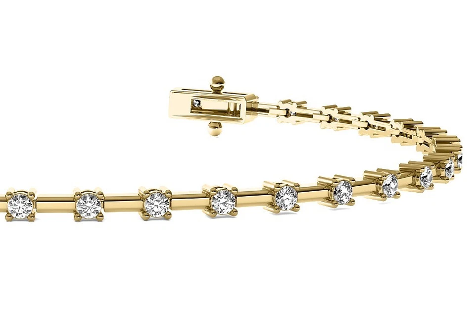 Brazalete Tenis Diamante Natural 1.00 CT H VS2 Barra Corte Redondo Oro Amarillo 14k Foto 1 de 1