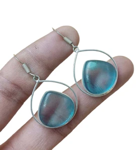 Ethnic Blue Topaz Gemstone 925 Sterling Silver Plated Hook Earring Jewelry Gift - Picture 1 of 2