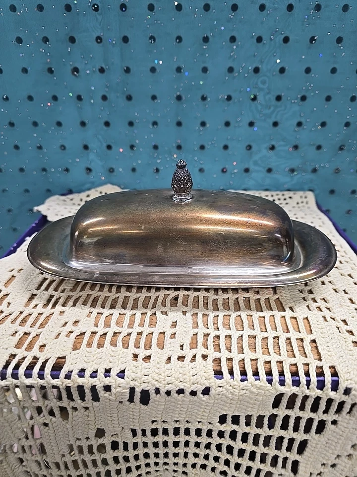 Plato de mantequilla Willam Rogers vintage enchapado en astilla # 987 con bandeja de vidrio deslustrado Foto 1 de 4