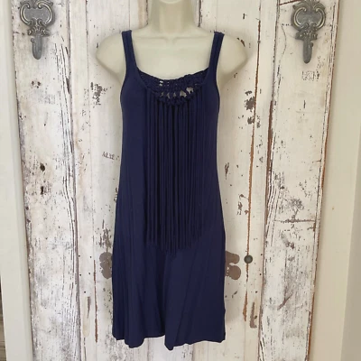 Vestido Trina Turk Talla Pequeña Mujer Azul Marino Tejido Crochet Flecos Informal para Fiesta Foto 1 de 4