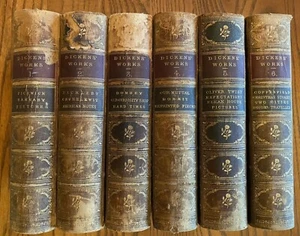 ICONIC - WORKS OF CHARLES DICKENS - ANTIQUE 6 VOLUME NOVEL SET *OLIVER TWIST * - Picture 1 of 5