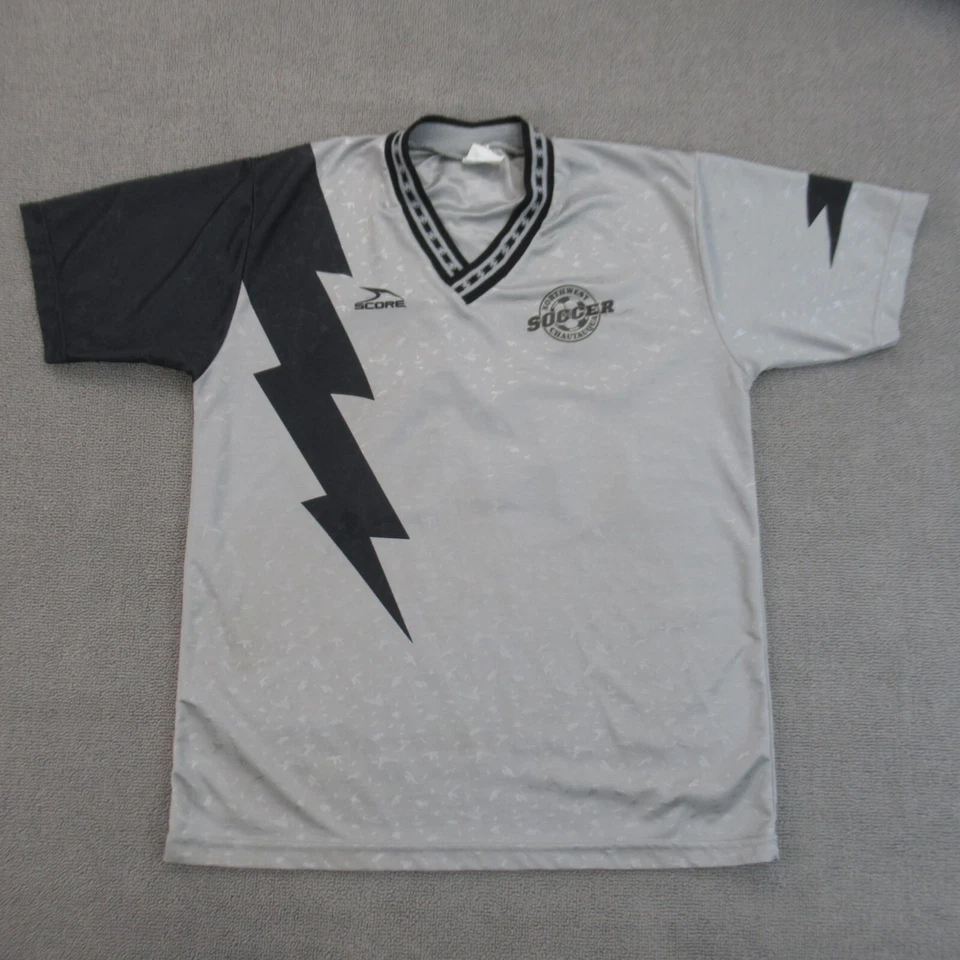 Camiseta de fútbol vintage de los 90 para hombre gris medio negra satinada brillante fútbol Chautauqua Foto 1 de 4