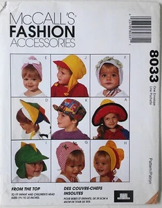 McCalls 8033 Boy Girl Hats Infant To Children Sewing Pattern Sz 19 1/2: - 22" - Picture 1 of 2
