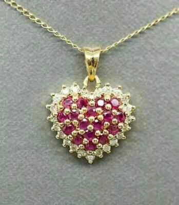 3Ct Round Cut Lab Created Red Ruby Heart Shape Pendant 14K Yellow Gold Finish - Image 1 of 4