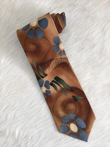 Jerry Garcia Men’s Silk Tie Brown/Khaki w/ Flowers Made In USA - Picture 1 of 5