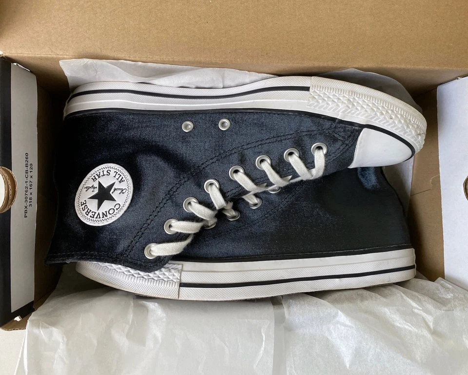 CONVERSE NEGRO TERCIOPELO ALTO CHUCK TAYLOR ALL STAR Zapatillas Mujer Talla 10 Foto 1 de 4