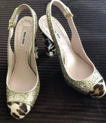 Zapatos MIU MIU Estampado Leopardo Brillo Eslinga Trasera Talla 37 Foto 1 de 4