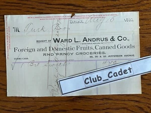 1890 BILLHEAD Detroit Michigan ~ Ward L. Andrus & Co ~ Foreign & Domestic Fruits - Picture 1 of 1
