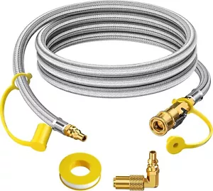 7FT RV Quick Connect Propane Hose with 1/4" Safety Shutoff Valve and 1/4" Male - Picture 1 of 8