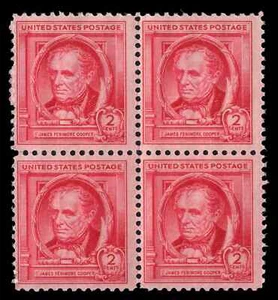 US Scott # 860, James Fenimore Cooper, Block (note) of (4) 1940 3¢ Stamps, MNH - Picture 1 of 1