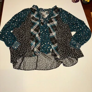 Camicia donna Cato XL manica lunga con bottoni semi trasparente top blusa ghepardo e quadri - Foto 1 di 7