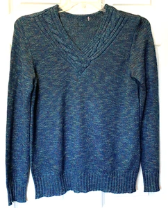 Sweater Pullover V-Neck Long Sleeve Teal Shirt Top Casual Work Light Soft Size M - Picture 1 of 24