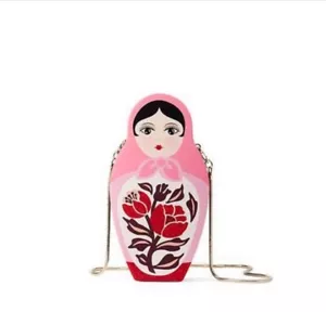 RARE 2017 KATE SPADE NOVELTY OOH LA LA DOLL FACE MULTI COLORS/WOODEN CLUTCH - Picture 1 of 24