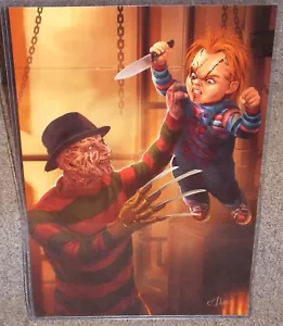 Chucky vs Freddy Krueger Glossy Art Print 11 x 17 In Hard Plastic Sleeve - Picture 1 of 1