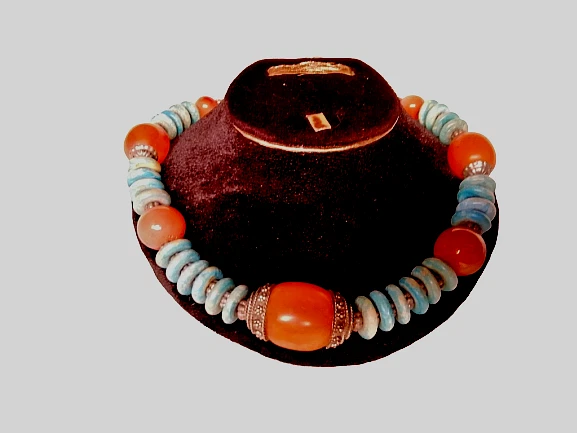 Collar vintage marroquí hecho a mano mujer ágata ámbar resina plata cuentas bereberes Foto 1 de 4