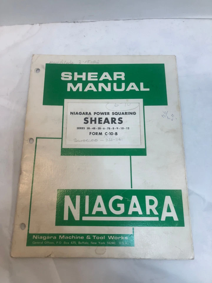 Niagara Manual Parts List - Power Squaring Shear 3B 4B 5B 6 7B 8 9 10 12 - Image 1 of 4