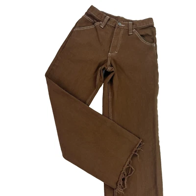 Calça jeans JOHN GALT tamanho S marrom perna reta 5 bolsos carpinteiro fray cuff - Imagem 1 de 4