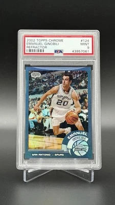 PSA 9 Emanuel Manu Ginobili 2002 Topps Chrome Refractor HOF Rookie RC #124 Spurs - Image 1 of 2