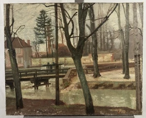 Ancienne huile sur toile : vue du pont deux-liards à Troyes en 1896 50x61 cm - Picture 1 of 14