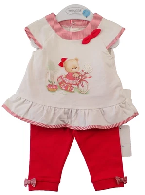 Nuevo con etiquetas Conjunto Boutique Mayoral Niña 2 M Blanco Top Bordado Oso Rojo Pantalones Foto 1 de 4