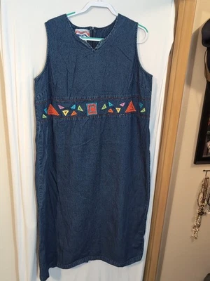 Vestido vaquero sin mangas de colección años 90 Country Wear para mujer diseño floral talla 2X Foto 1 de 4