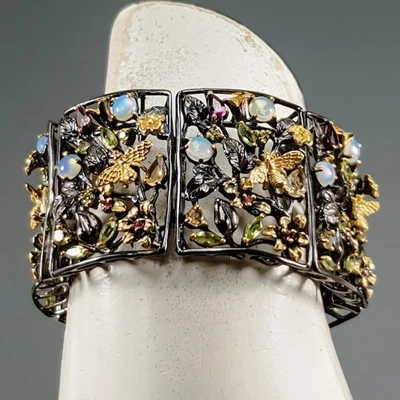 Top AA+ Natural Opal Bangle 925 Sterling Silver  7.5"/BA03848 - Image 1 of 4