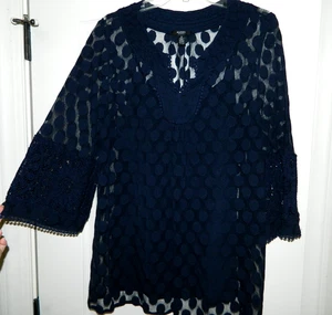 Women's Alfani Blue Sheer Polka Dot Top w/Tank Size 1X - Picture 1 of 7