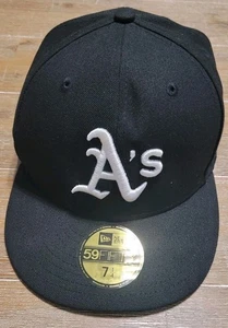 Oakland Athletics A's Hat New Era 59FIFTY Fitted Cap - Black & White Logo 7 1/4 - Picture 1 of 7