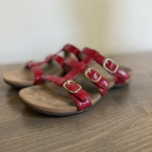 Vionic Womens 8 Red Patent Leather Misa Slip On Comfort Sandals Summer Shoes - Picture 1 of 7