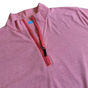 J.McLaughlin Herren Quarter Zip Pullover Koralle Weiß Streifen Gr. Large Pima Baumwolle - Bild 1 von 10