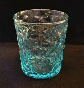 Milano Aqua Blue Crinkle Glass Flat Tumbler Glass Old Fashioned Anchor Hocking - Picture 1 of 7