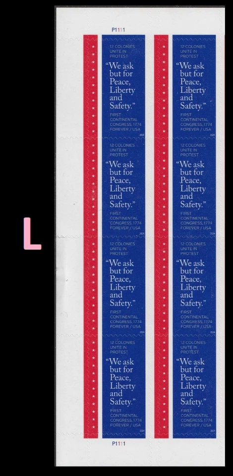 US 5939 First Continental Congress F plate block 8 B L MNH 2024 - Image 1 of 1