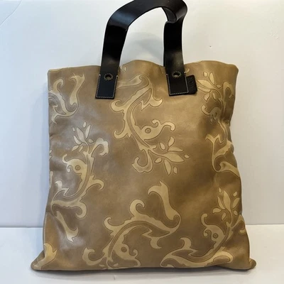 Bolso de Mano FALOR Italia, Cuero Marrón Tostado Paisley Repujado Bolso Grande, 16" x 16" Foto 1 de 4