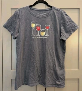 Life Is Good Maglietta Donna L "Alla Mia Età Ho Bisogno di Bicchieri" Vino Blu Taglia Large - Foto 1 di 8