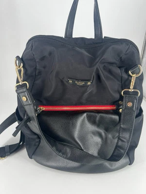 Mochila de nailon negra Tutilo New York bolso de trabajo/escuela/teavel bolsillos acento rojo Foto 1 de 3