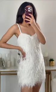 ZARA White Metallic Thread Mini Dress with Fringing Size S Holiday 9207/965 - Picture 1 of 10